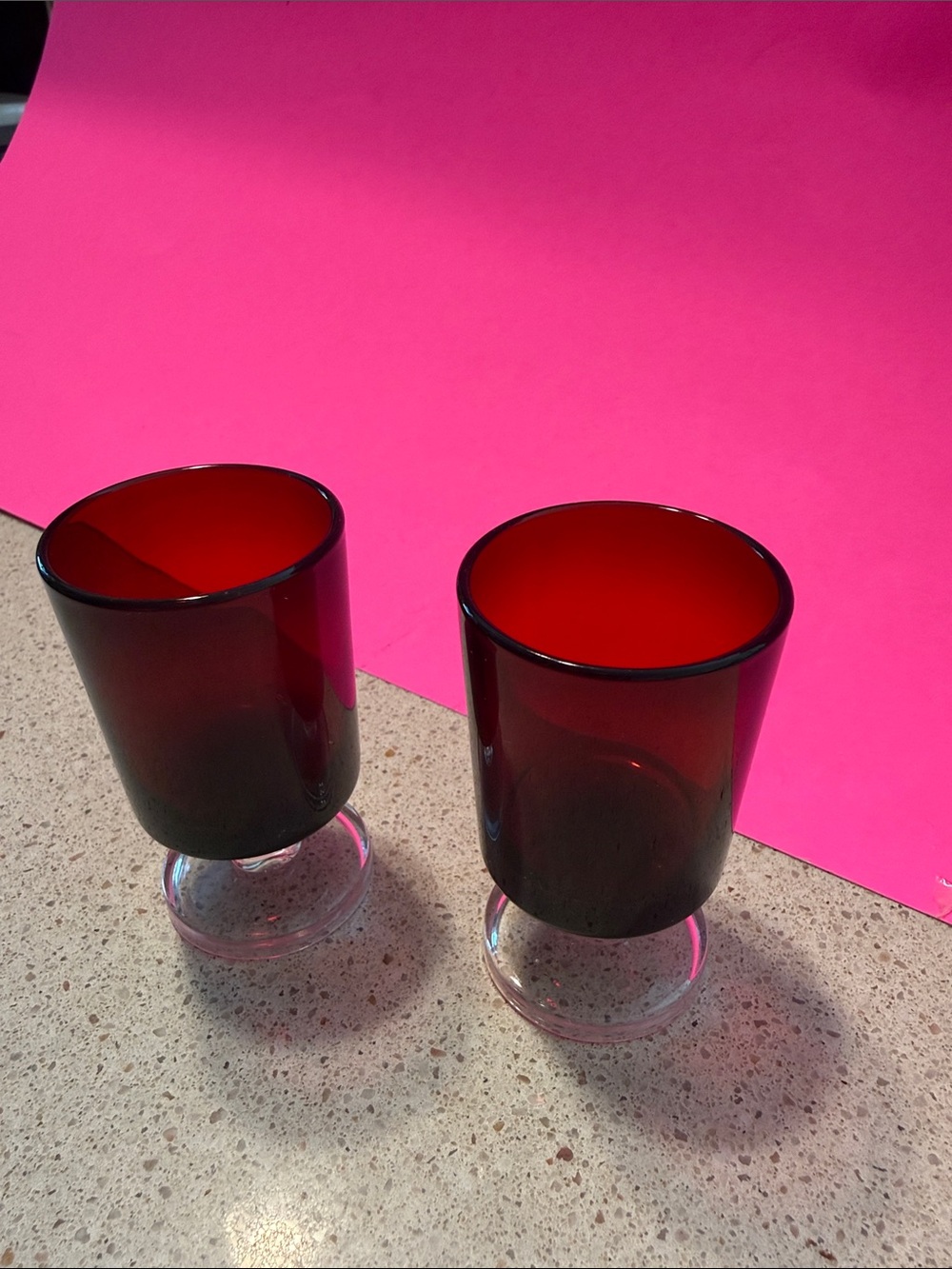 Vintage Set of 2 Ruby Red Cordial Glasses